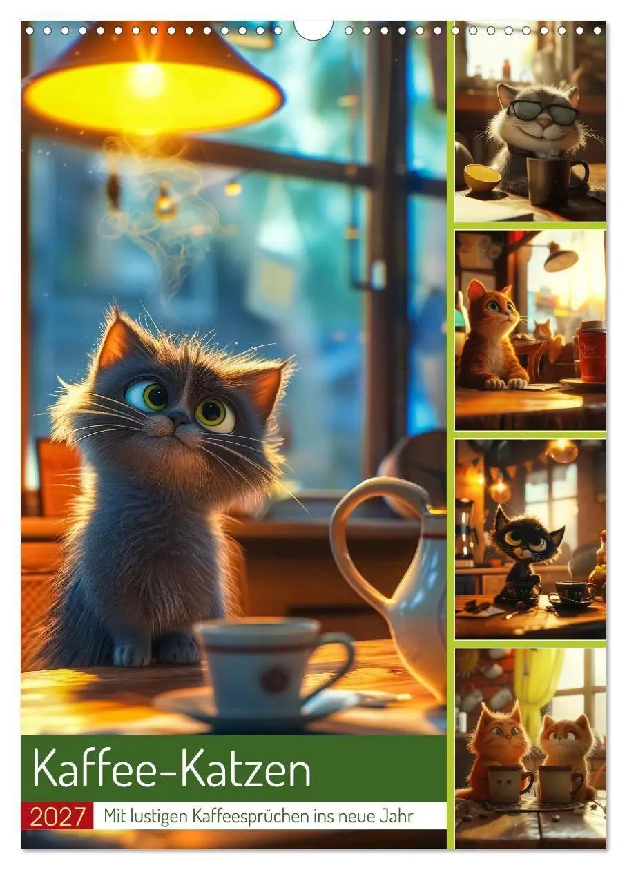 Cover: 9783569180321 | Kaffee-Katzen (Wandkalender 2027 DIN A3 hoch), CALVENDO Monatskalender