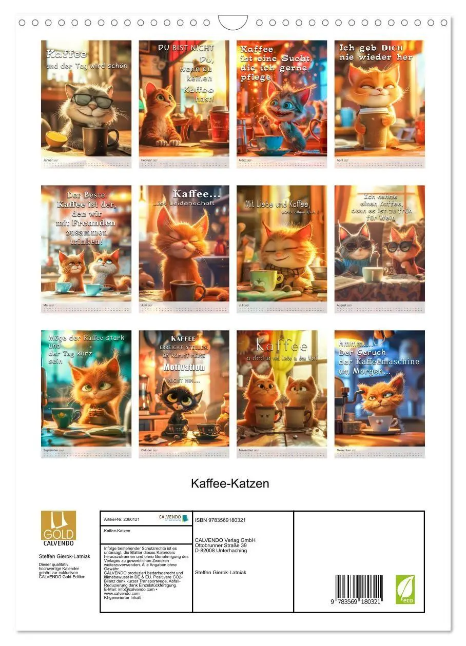 Bild: 9783569180321 | Kaffee-Katzen (Wandkalender 2027 DIN A3 hoch), CALVENDO Monatskalender