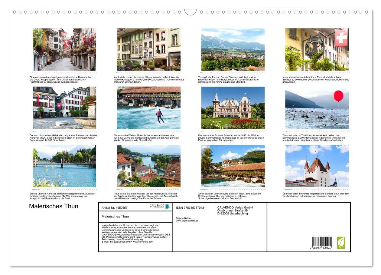 Bild: 9783457370421 | Malerisches Thun (Wandkalender 2026 DIN A2 quer), CALVENDO...