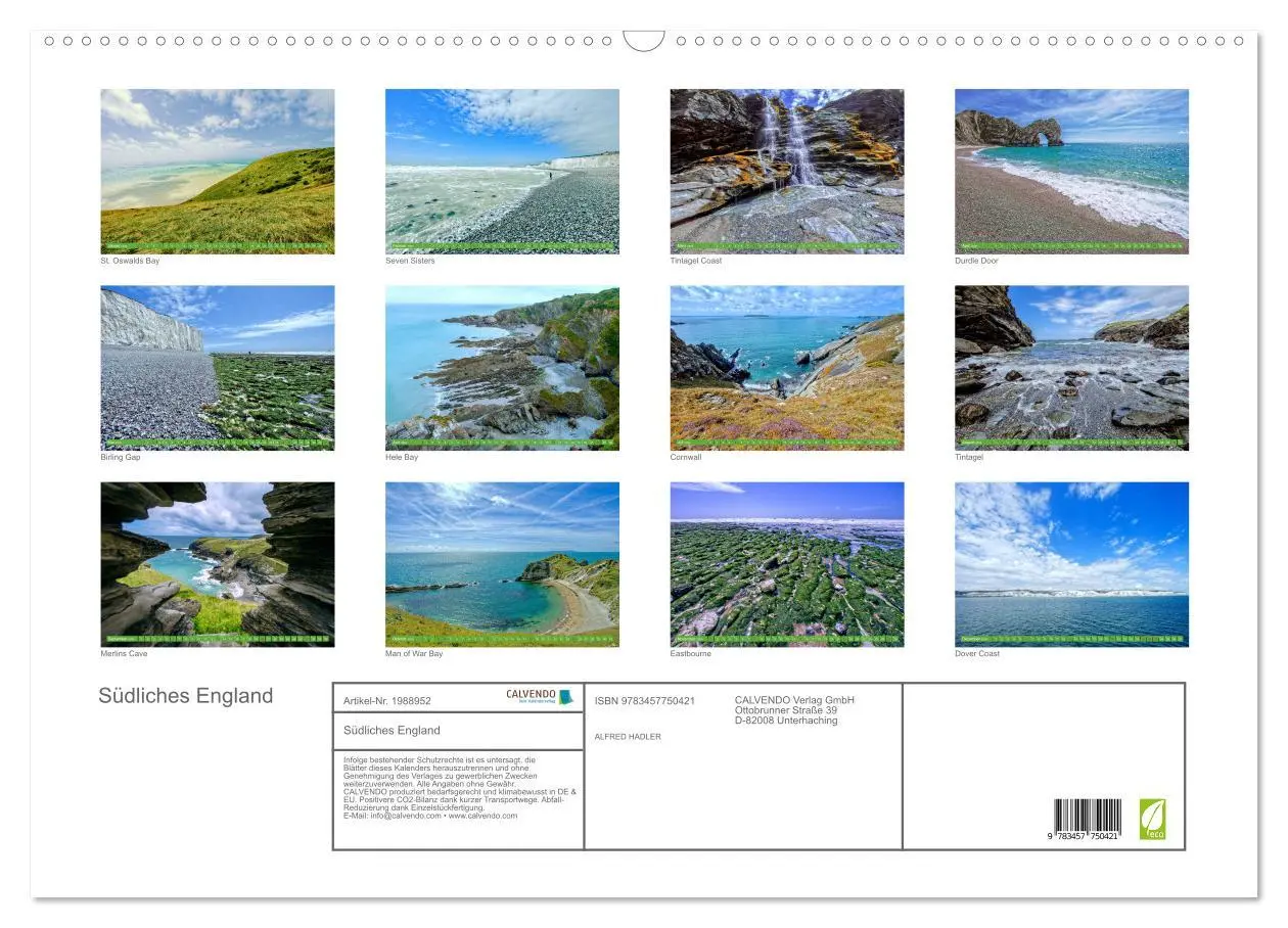 Bild: 9783457750421 | Südliches England (Wandkalender 2026 DIN A2 quer), CALVENDO...