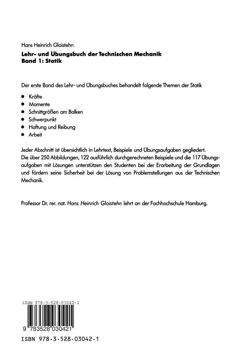 Rückseite: 9783528030421 | Lehr- und Übungsbuch der Technischen Mechanik | Band 1: Statik | Buch