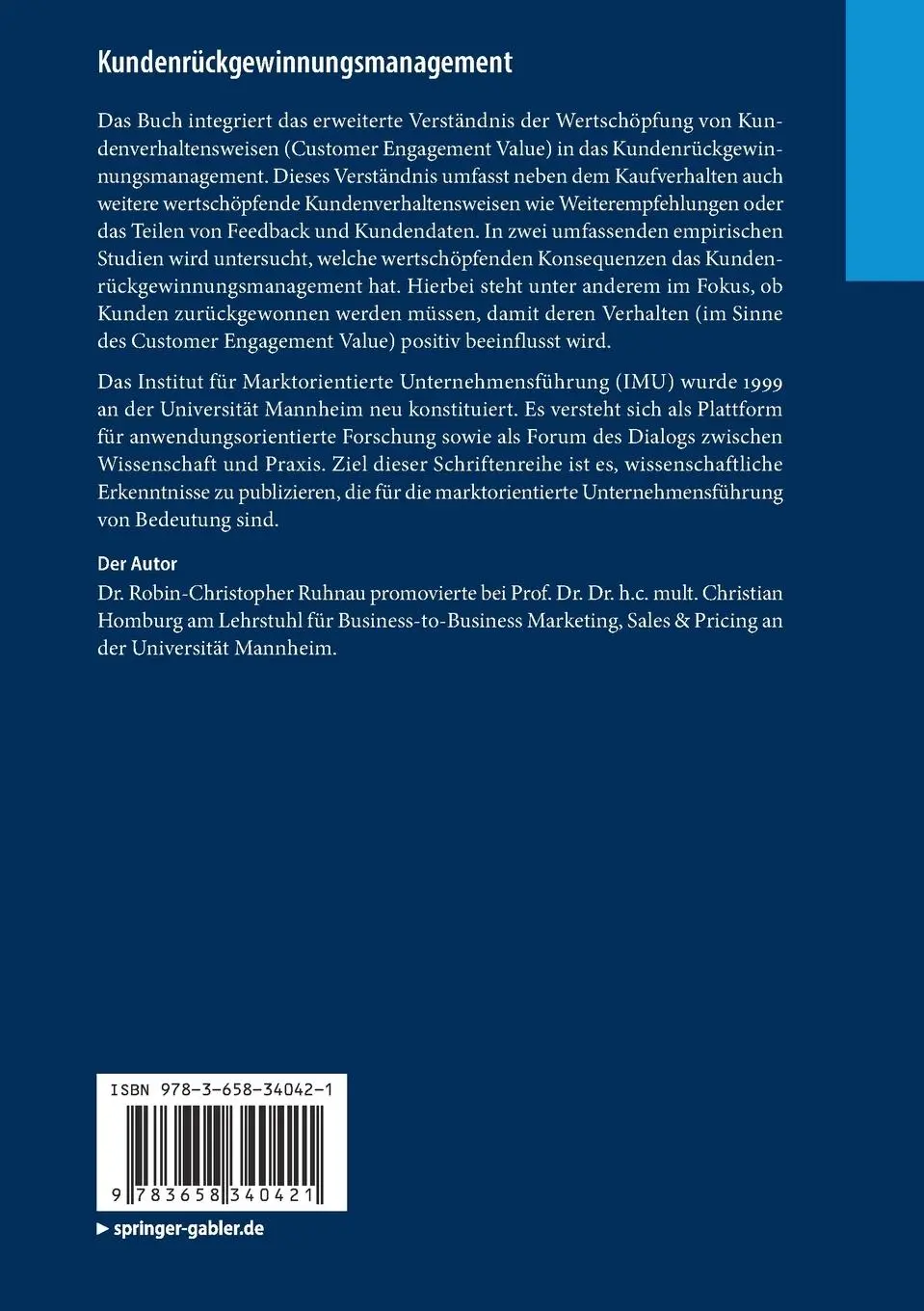 Rückseite: 9783658340421 | Kundenrückgewinnungsmanagement | Robin-Christopher Ruhnau | Buch