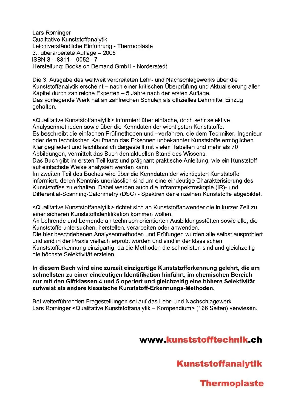 Rückseite: 9783831100521 | Qualitative Kunststoffanalytik | Lars Rominger | Taschenbuch | 82 S.