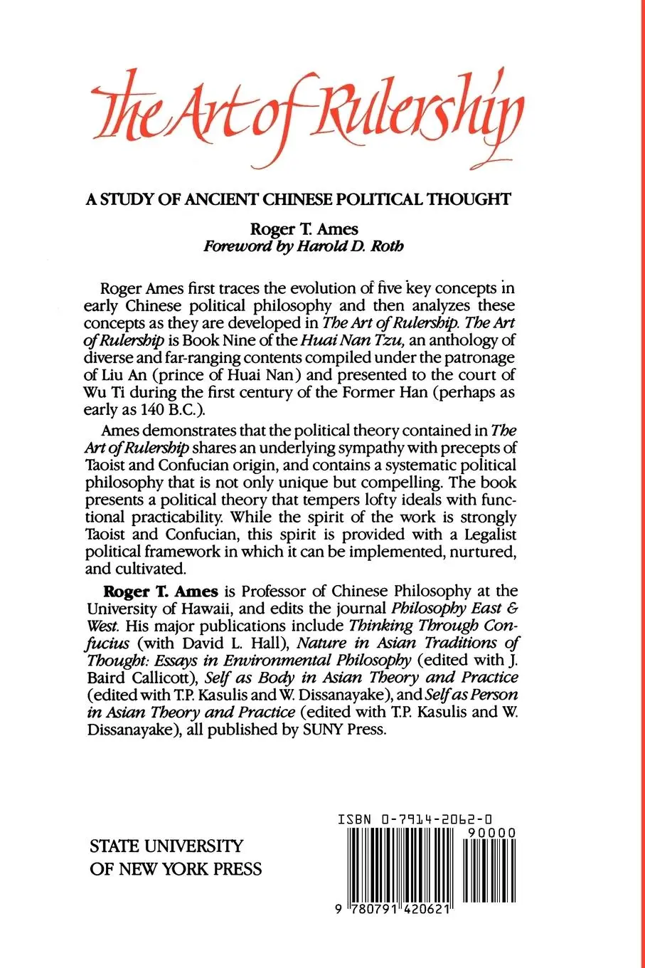 Rückseite: 9780791420621 | The Art of Rulership | A Study of Ancient Chinese Political Thought