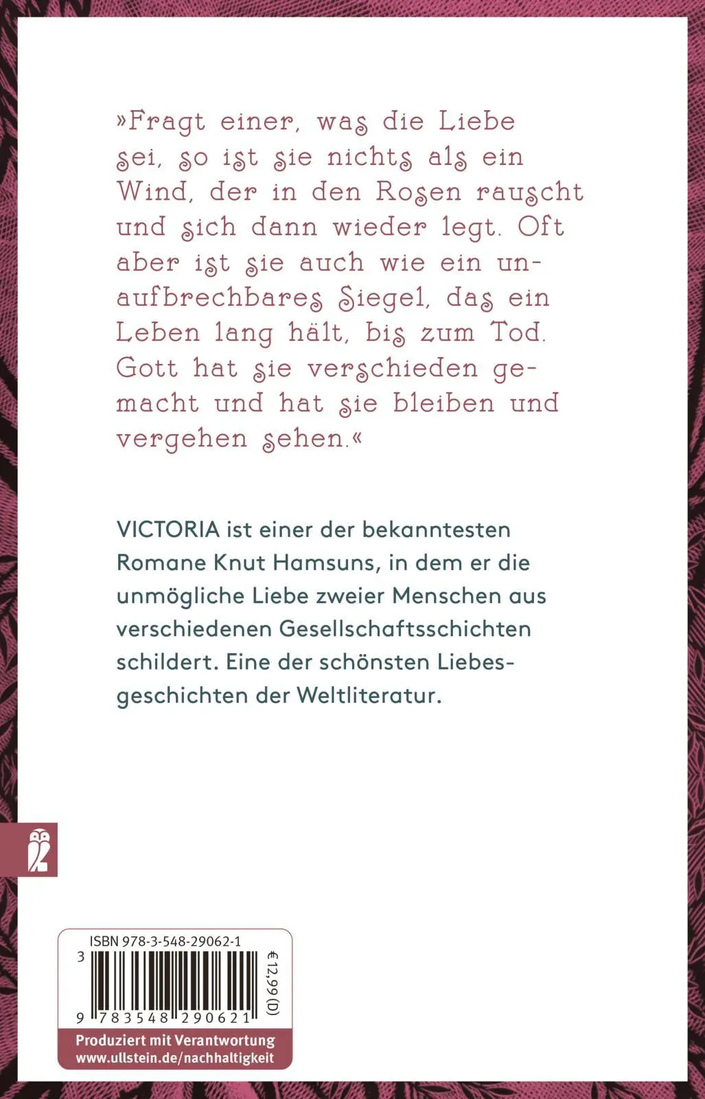Rückseite: 9783548290621 | Victoria | Eine Liebesgeschichte | Knut Hamsun | Taschenbuch | 160 S.