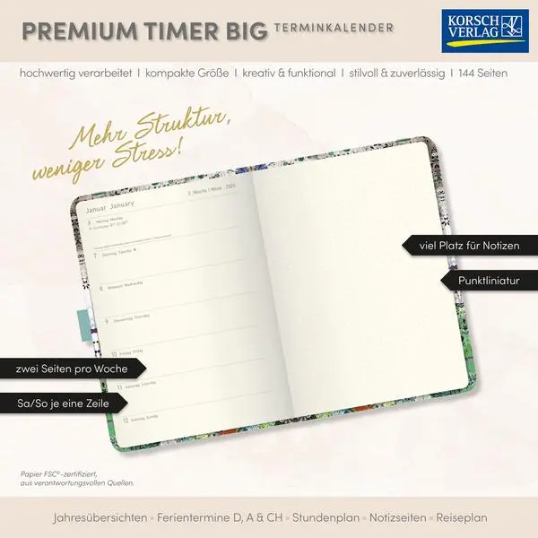 Bild: 9783731890621 | Premium Timer Big "Towards the Clearing" 2026 | Verlag Korsch | Buch