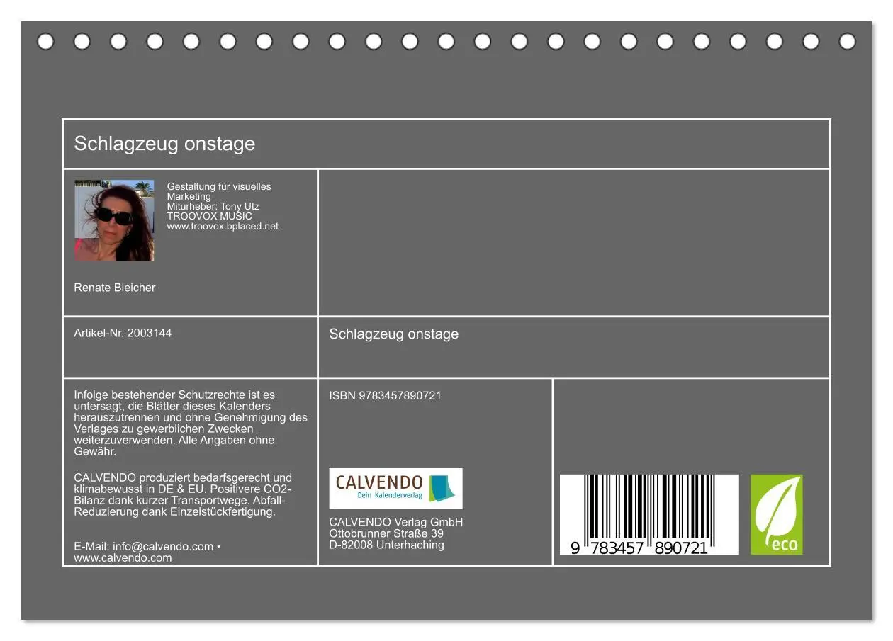 Bild: 9783457890721 | Schlagzeug onstage (Tischkalender 2026 DIN A5 quer), CALVENDO...