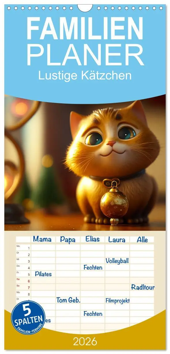 Cover: 9783516500721 | Familienplaner 2026 - Lustige Kätzchen mit 5 Spalten (Wandkalender,...