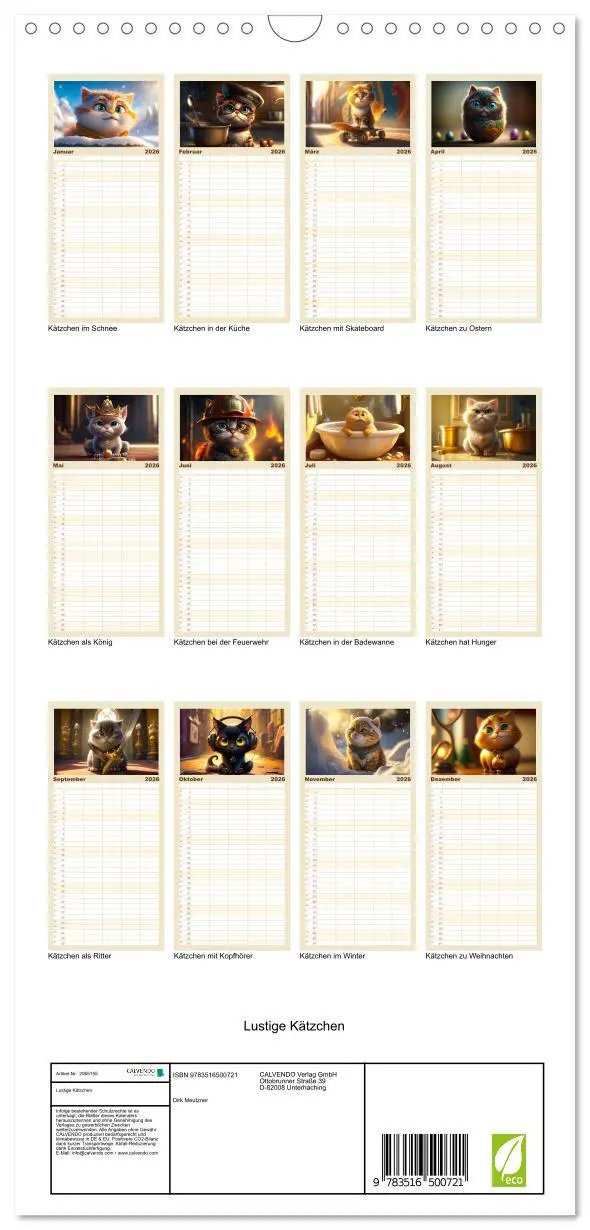 Bild: 9783516500721 | Familienplaner 2026 - Lustige Kätzchen mit 5 Spalten (Wandkalender,...