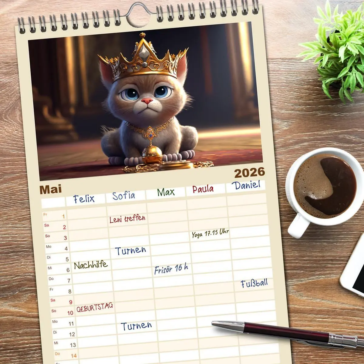 Bild: 9783516500721 | Familienplaner 2026 - Lustige Kätzchen mit 5 Spalten (Wandkalender,...