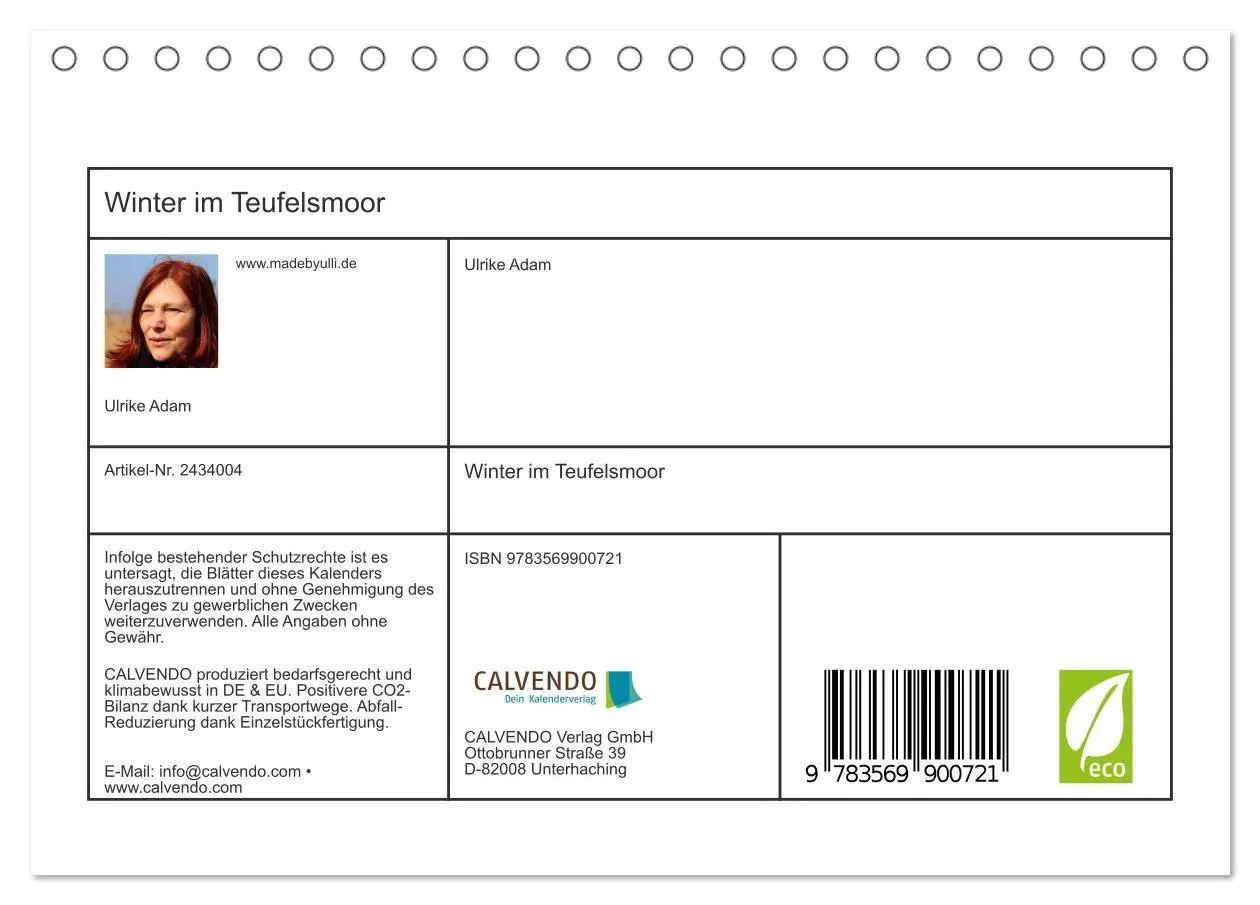 Bild: 9783569900721 | Winter im Teufelsmoor (Tischkalender 2027 DIN A5 quer), CALVENDO...