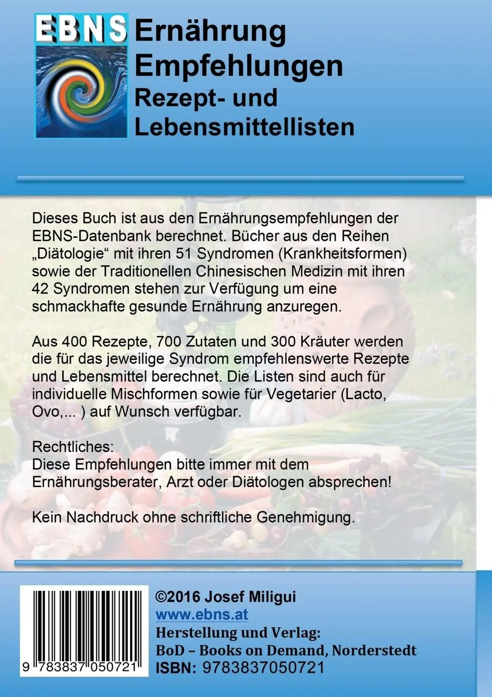 Rückseite: 9783837050721 | Ernährung bei erhöhtem Cholesterinspiegel | Josef Miligui | Buch