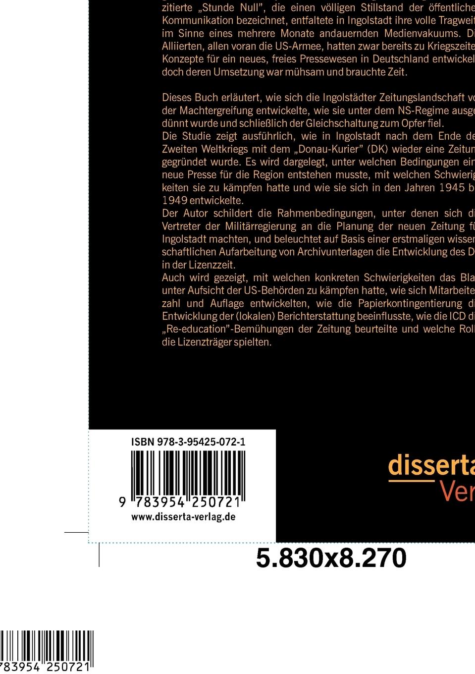 Rückseite: 9783954250721 | Die Anfänge des "Donau-Kurier" (1945-1949): Theorie und...