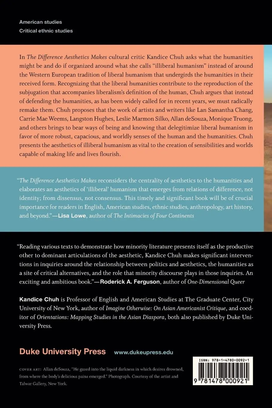 Rückseite: 9781478000921 | The Difference Aesthetics Makes | On the Humanities "After Man" | Chuh