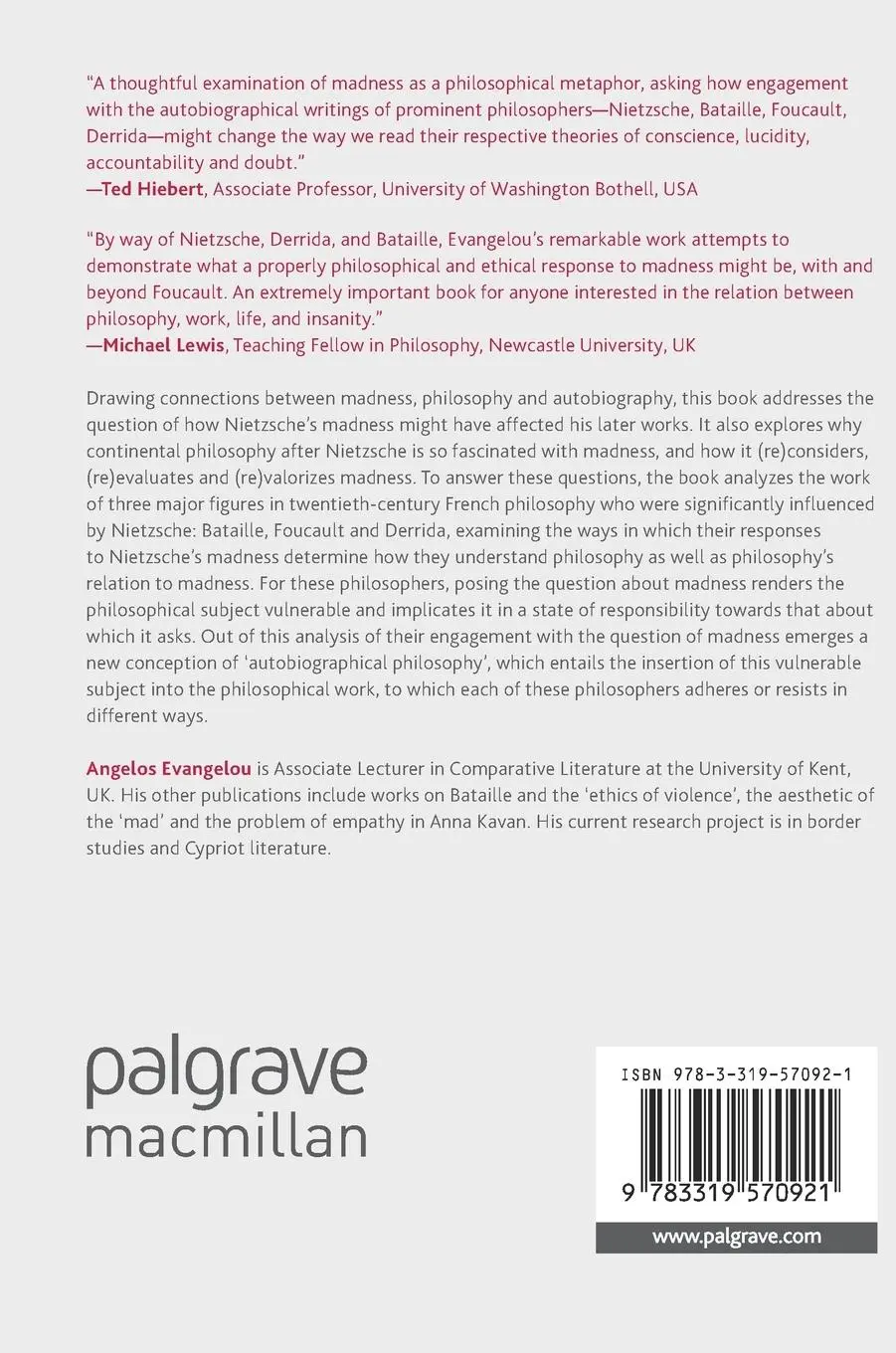 Rückseite: 9783319570921 | Philosophizing Madness from Nietzsche to Derrida | Angelos Evangelou