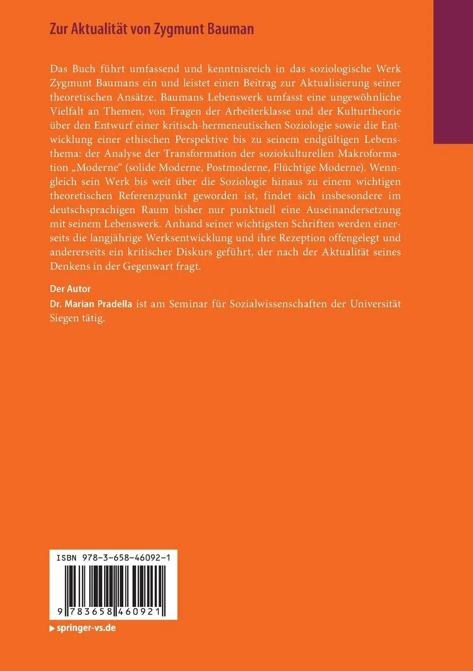 Rückseite: 9783658460921 | Zur Aktualität von Zygmunt Bauman | Einführung in sein Werk | Pradella