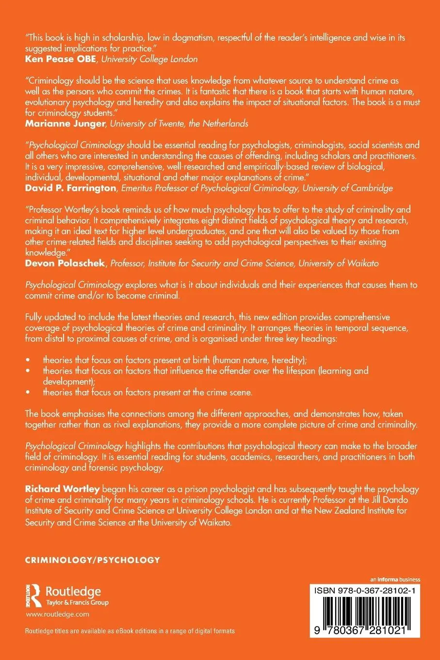 Rückseite: 9780367281021 | Psychological Criminology | An Integrative Approach | Richard Wortley