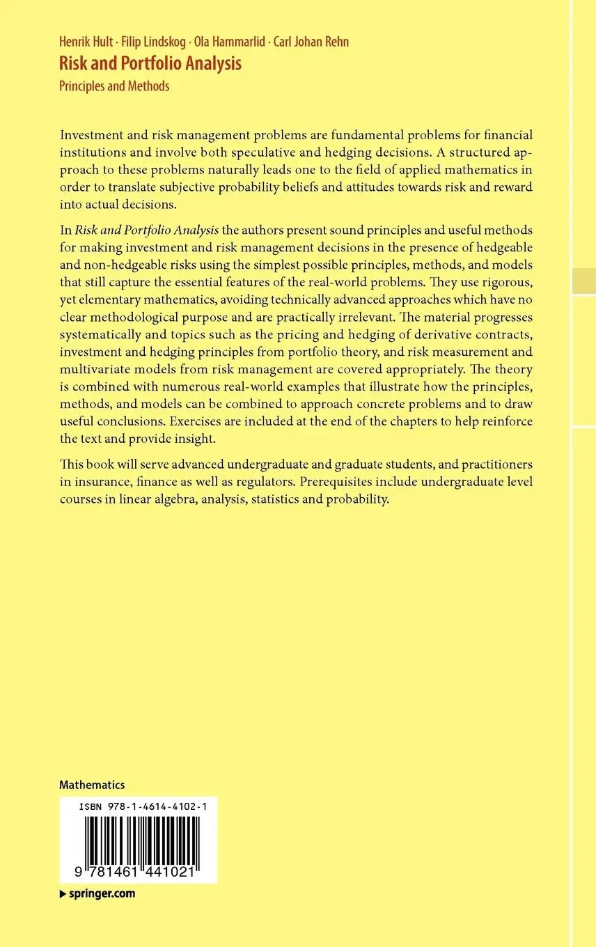 Rückseite: 9781461441021 | Risk and Portfolio Analysis | Principles and Methods | Hult (u. a.)