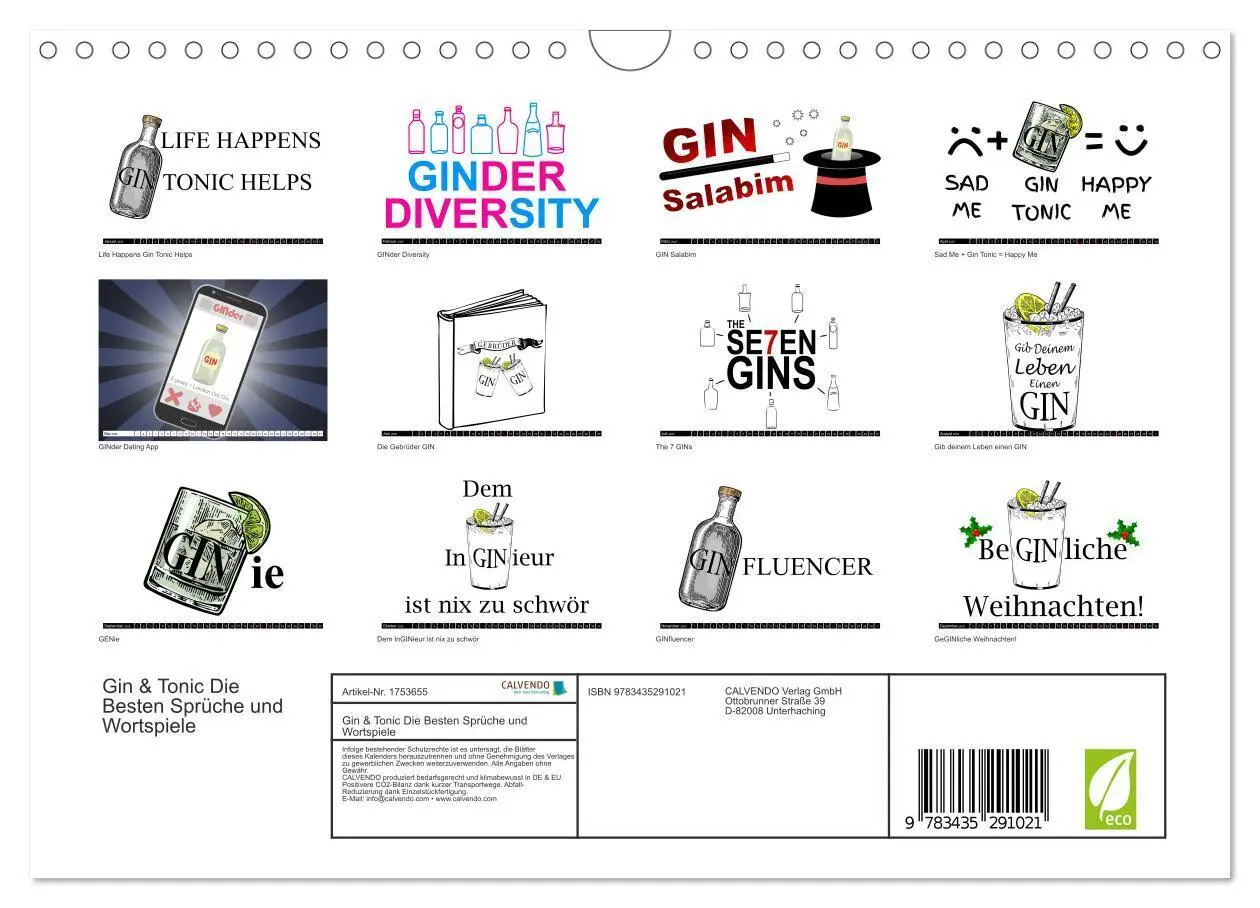 Bild: 9783435291021 | Gin &amp; Tonic Die Besten Sprüche und Wortspiele (Wandkalender 2025...