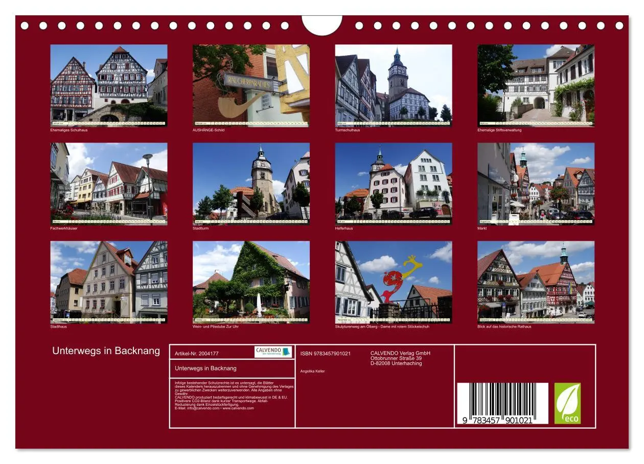 Bild: 9783457901021 | Unterwegs in Backnang (Wandkalender 2026 DIN A4 quer), CALVENDO...