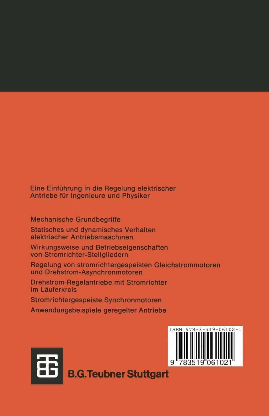 Rückseite: 9783519061021 | Regelung in der elektrischen Antriebstechnik | Werner Leonhard | Buch