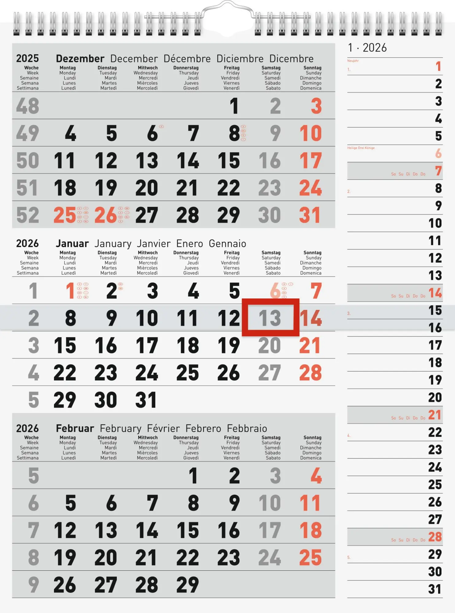 Cover: 4003273791121 | rido/idé 7033330006 3-Monatskalender 2026 grau, 300×390 mm | Kalender