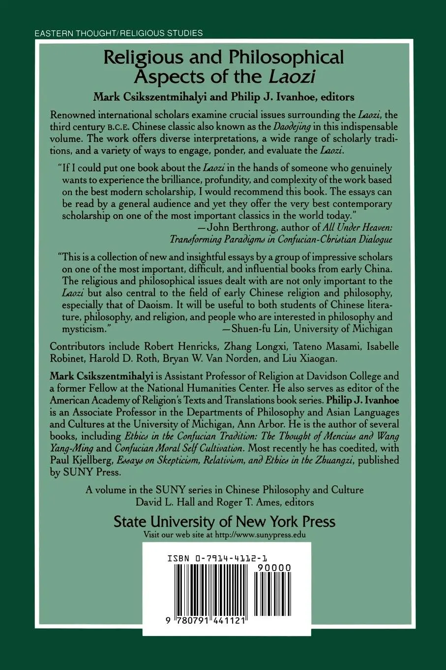 Rückseite: 9780791441121 | Religious and Philosophical Aspects of the Laozi | Taschenbuch | 1999