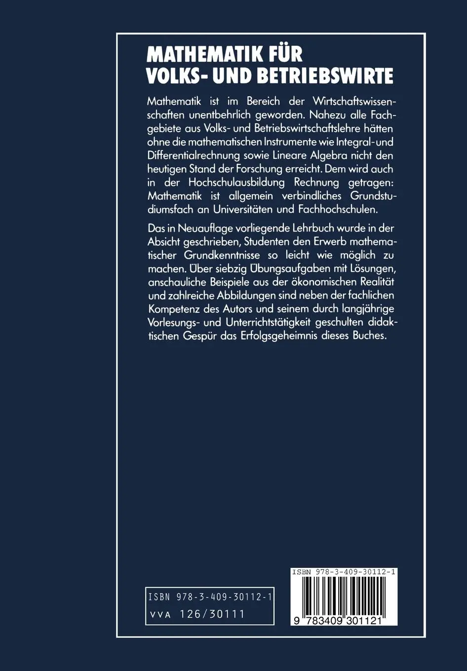 Rückseite: 9783409301121 | Mathematik für Volks- und Betriebswirte | Waldemar Hofmann | Buch