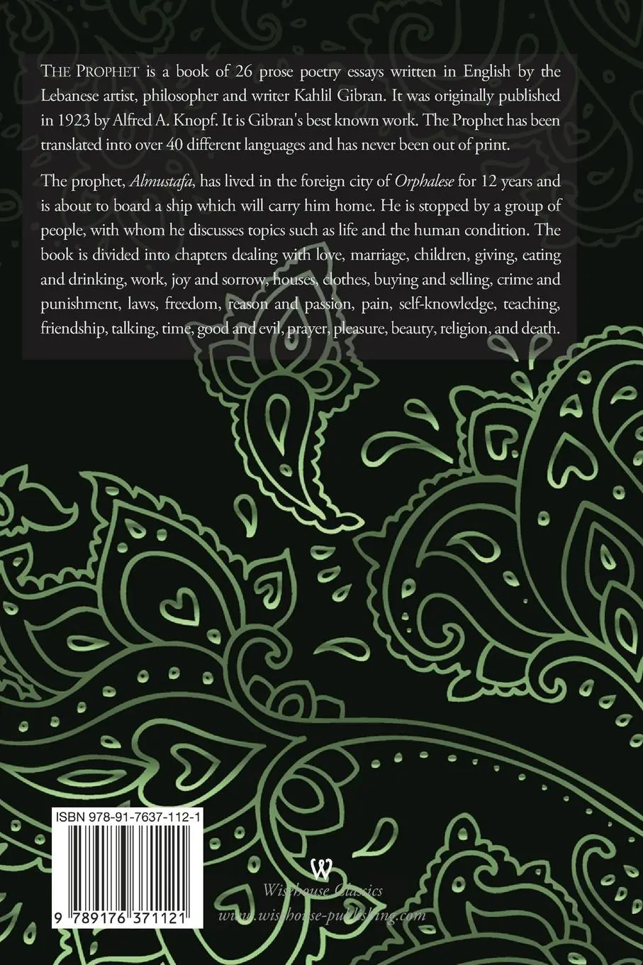 Rückseite: 9789176371121 | THE PROPHET (Wisehouse Classics Edition) | Khalil Gibran | Taschenbuch