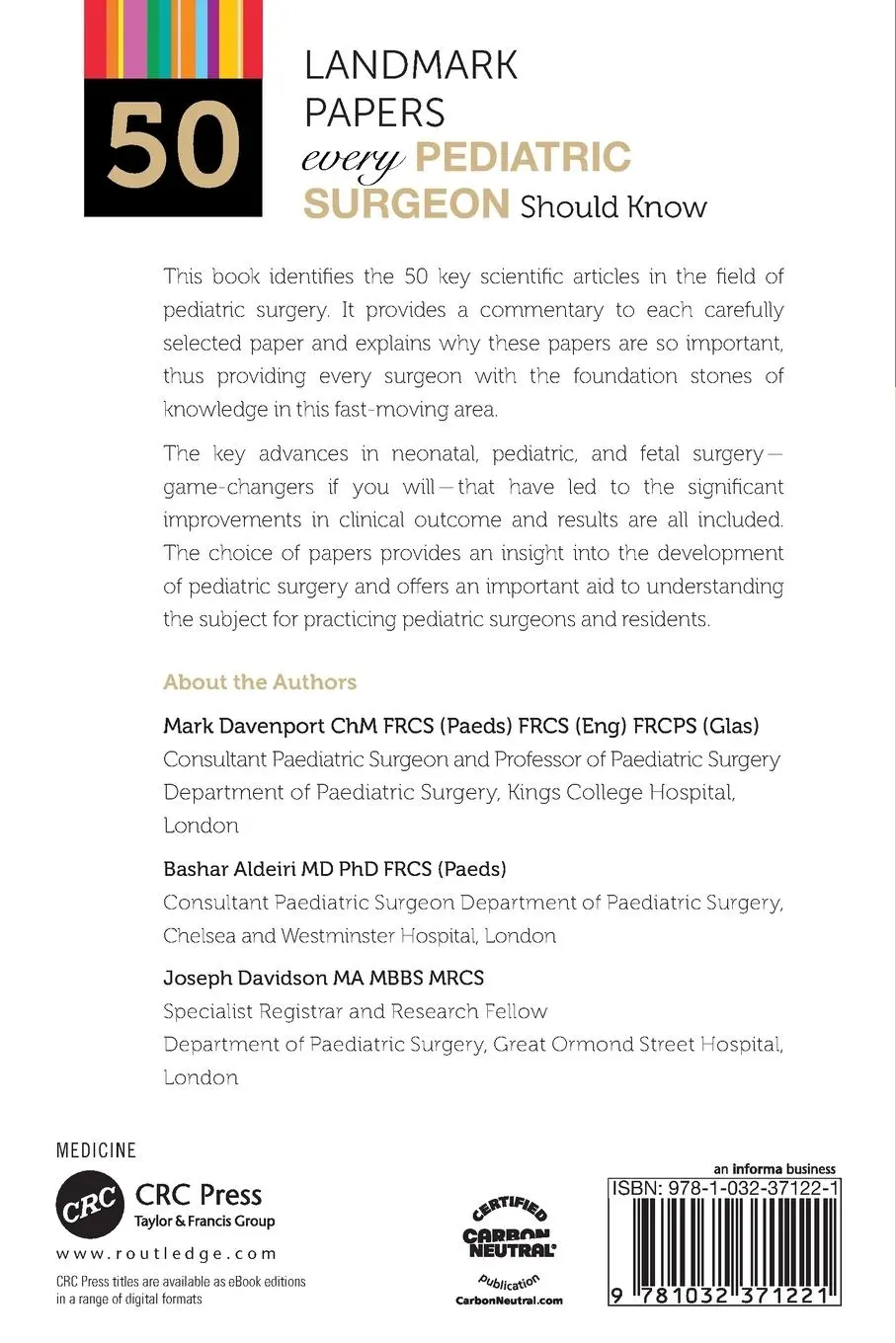 Rückseite: 9781032371221 | 50 Landmark Papers every Pediatric Surgeon Should Know | Taschenbuch