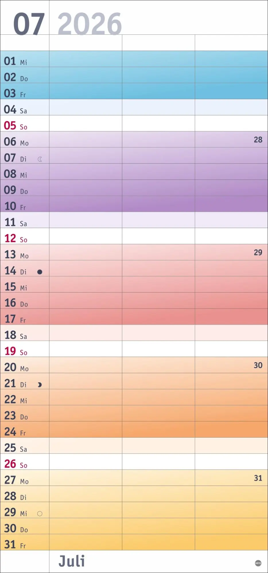 Bild: 9783756411221 | Bunte Wochen Planer für 2 2026 | Heye | Kalender | Bürokalender Heye