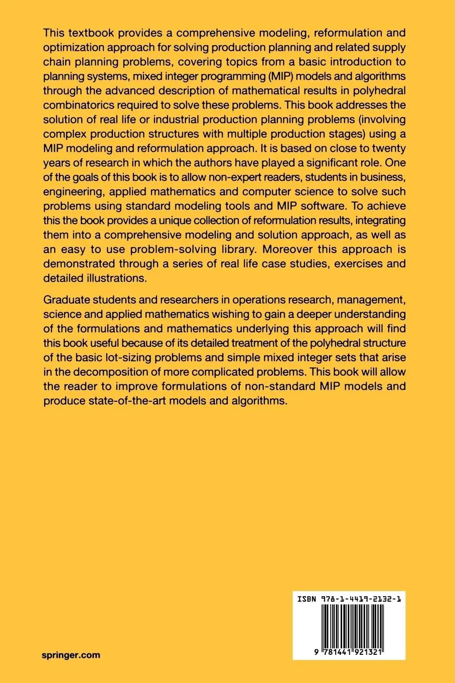 Rückseite: 9781441921321 | Production Planning by Mixed Integer Programming | Wolsey (u. a.)