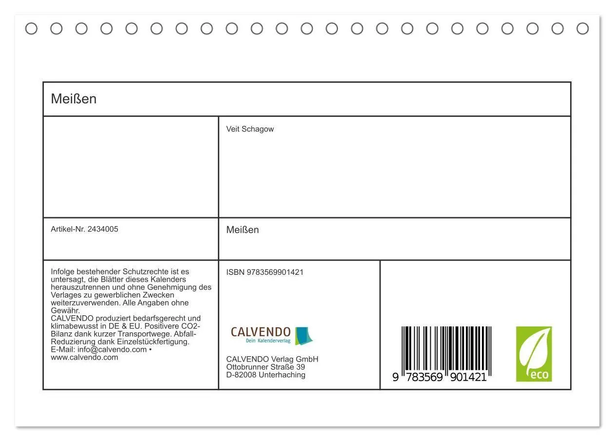 Bild: 9783569901421 | Meißen (Tischkalender 2027 DIN A5 quer), CALVENDO Monatskalender