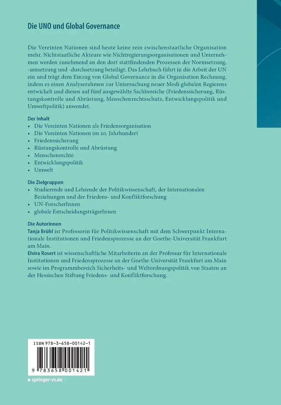 Rückseite: 9783658001421 | Die UNO und Global Governance | Elvira Rosert (u. a.) | Taschenbuch