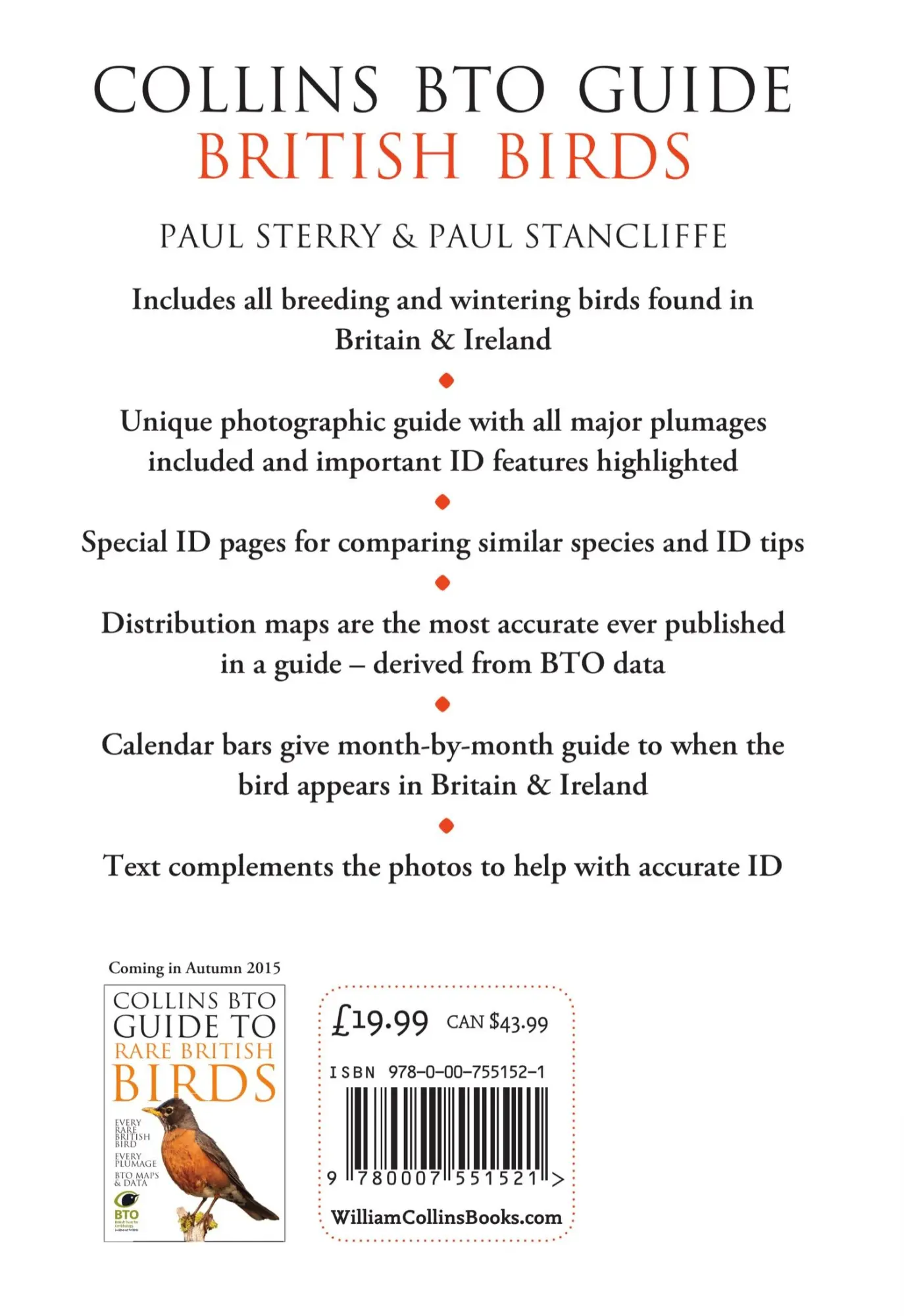 Rückseite: 9780007551521 | Collins BTO Guide to British Birds | Paul Sterry (u. a.) | Taschenbuch