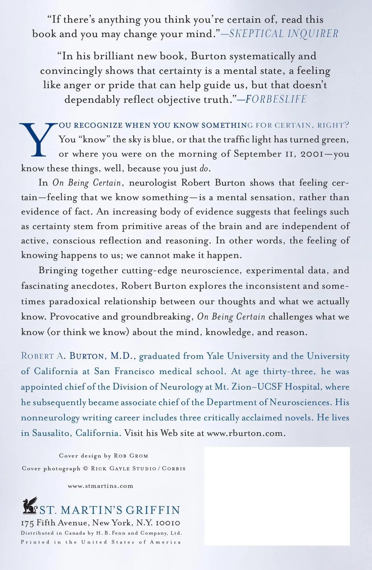 Rückseite: 9780312541521 | On Being Certain | Believing You Are Right Even When You're Not | Buch