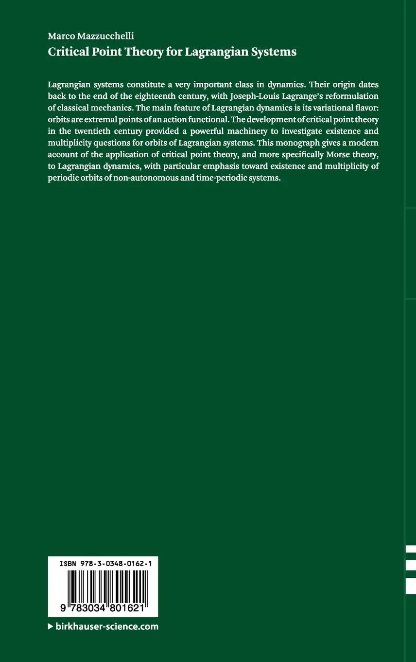 Rückseite: 9783034801621 | Critical Point Theory for Lagrangian Systems | Marco Mazzucchelli
