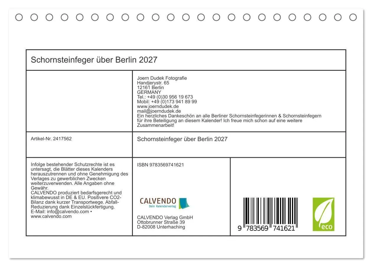 Bild: 9783569741621 | Schornsteinfeger über Berlin 2027 (Tischkalender 2027 DIN A5 quer),...
