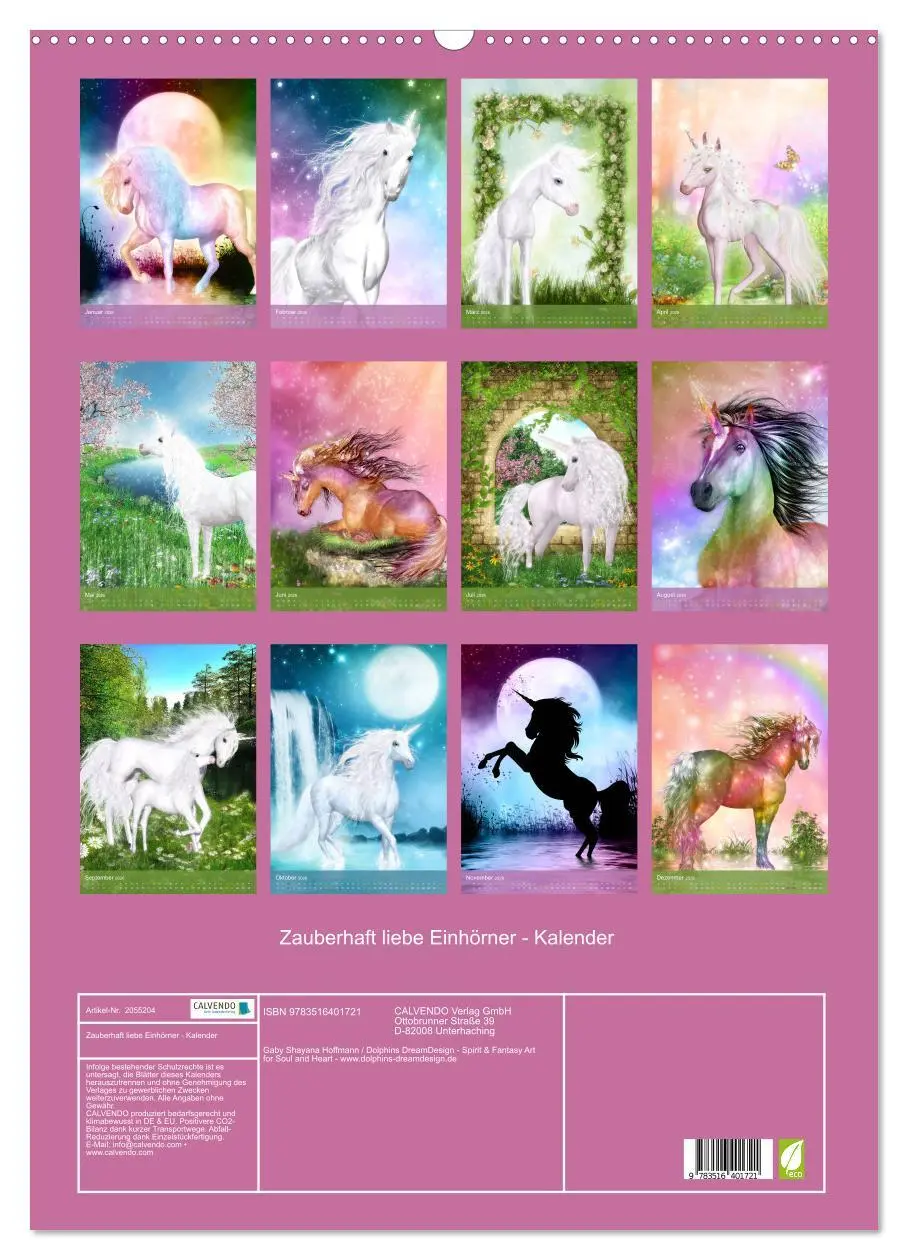 Bild: 9783516401721 | Zauberhaft liebe Einhörner - Kalender (Wandkalender 2026 DIN A2...