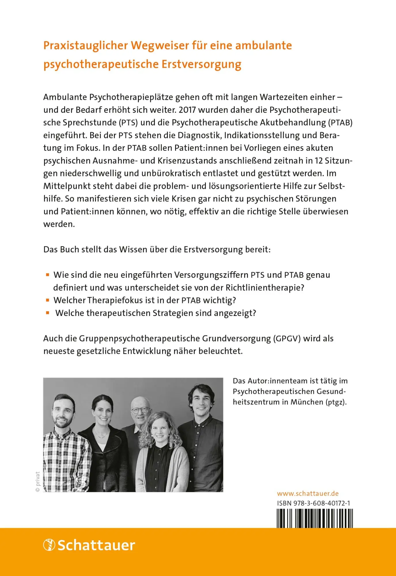 Rückseite: 9783608401721 | Psychotherapeutische Erstversorgung: Sprechstunde, Akutbehandlung...