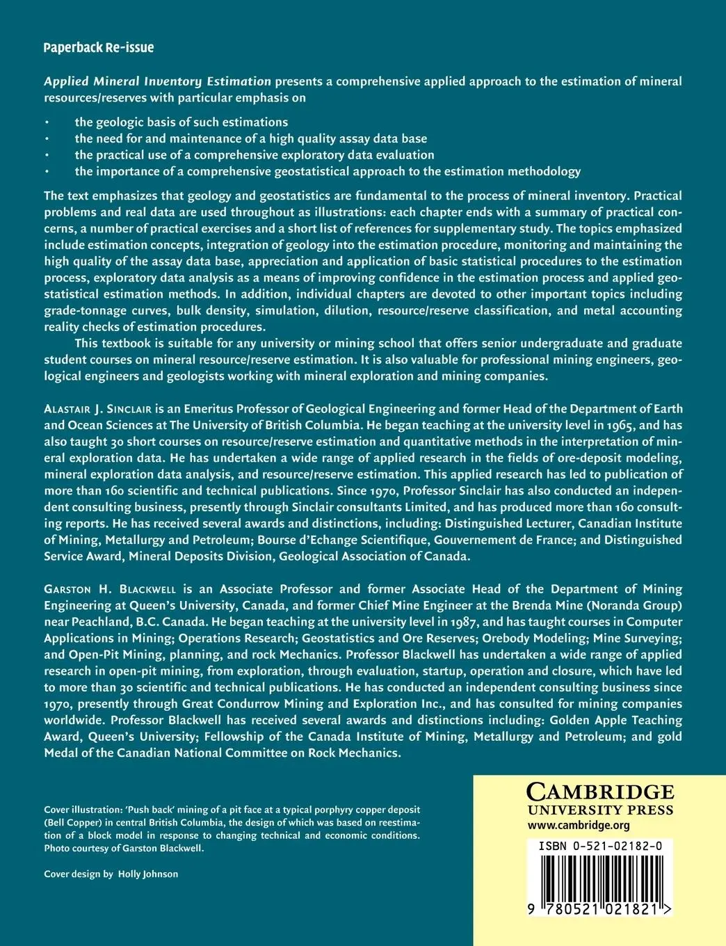 Rückseite: 9780521021821 | Applied Mineral Inventory Estimation | Alastair J. Sinclair (u. a.)
