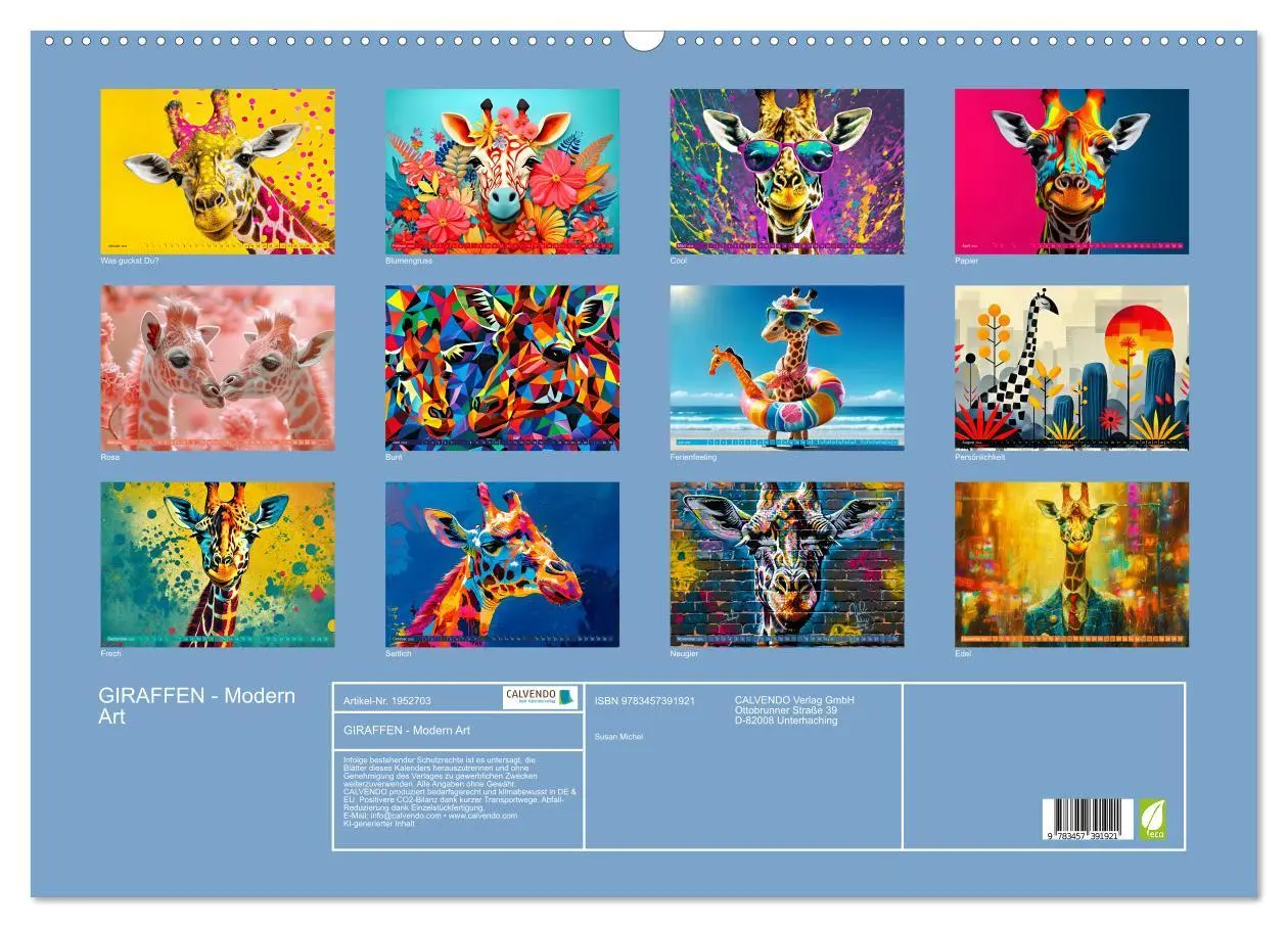 Bild: 9783457391921 | GIRAFFEN - Modern Art (Wandkalender 2026 DIN A2 quer), CALVENDO...