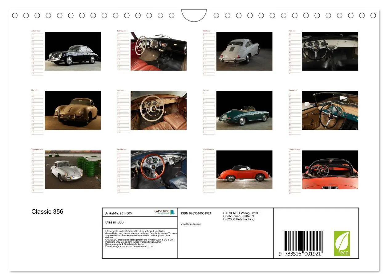 Bild: 9783516001921 | Classic 356 (Wandkalender 2026 DIN A4 quer), CALVENDO Monatskalender