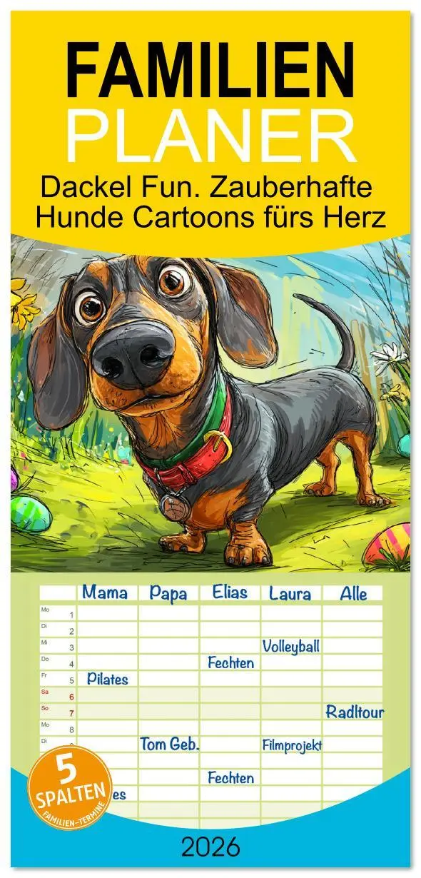 Cover: 9783516621921 | Familienplaner 2026 - Dackel Fun. Zauberhafte Hunde Cartoons fürs...