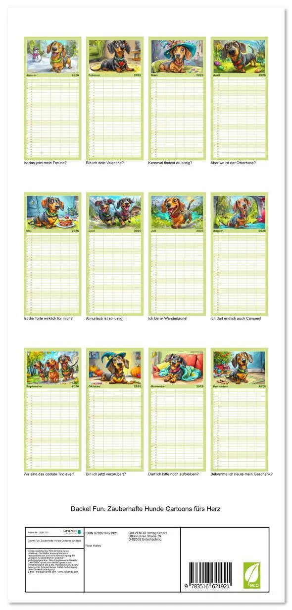 Bild: 9783516621921 | Familienplaner 2026 - Dackel Fun. Zauberhafte Hunde Cartoons fürs...