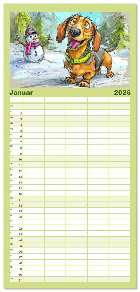 Bild: 9783516621921 | Familienplaner 2026 - Dackel Fun. Zauberhafte Hunde Cartoons fürs...