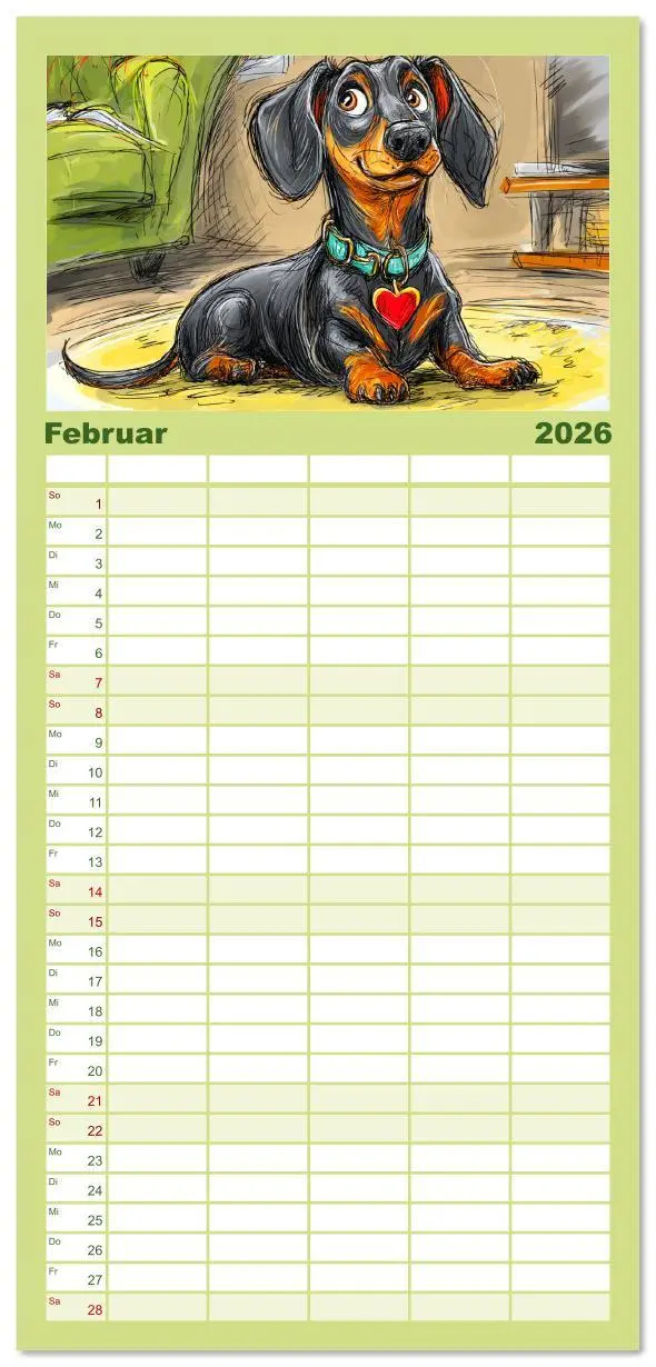 Bild: 9783516621921 | Familienplaner 2026 - Dackel Fun. Zauberhafte Hunde Cartoons fürs...