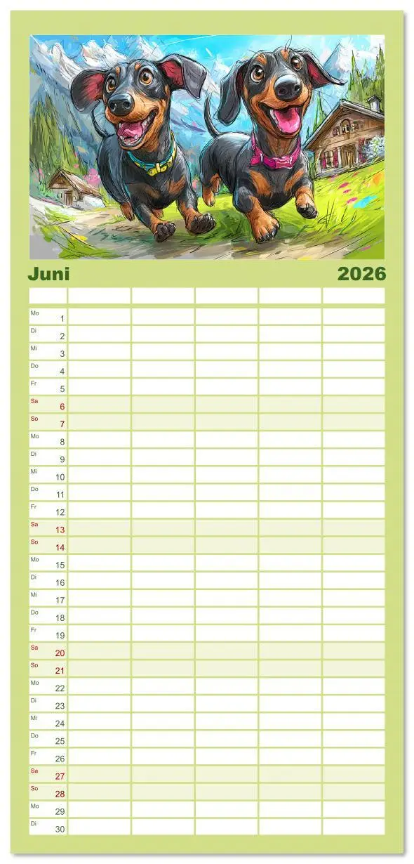 Bild: 9783516621921 | Familienplaner 2026 - Dackel Fun. Zauberhafte Hunde Cartoons fürs...