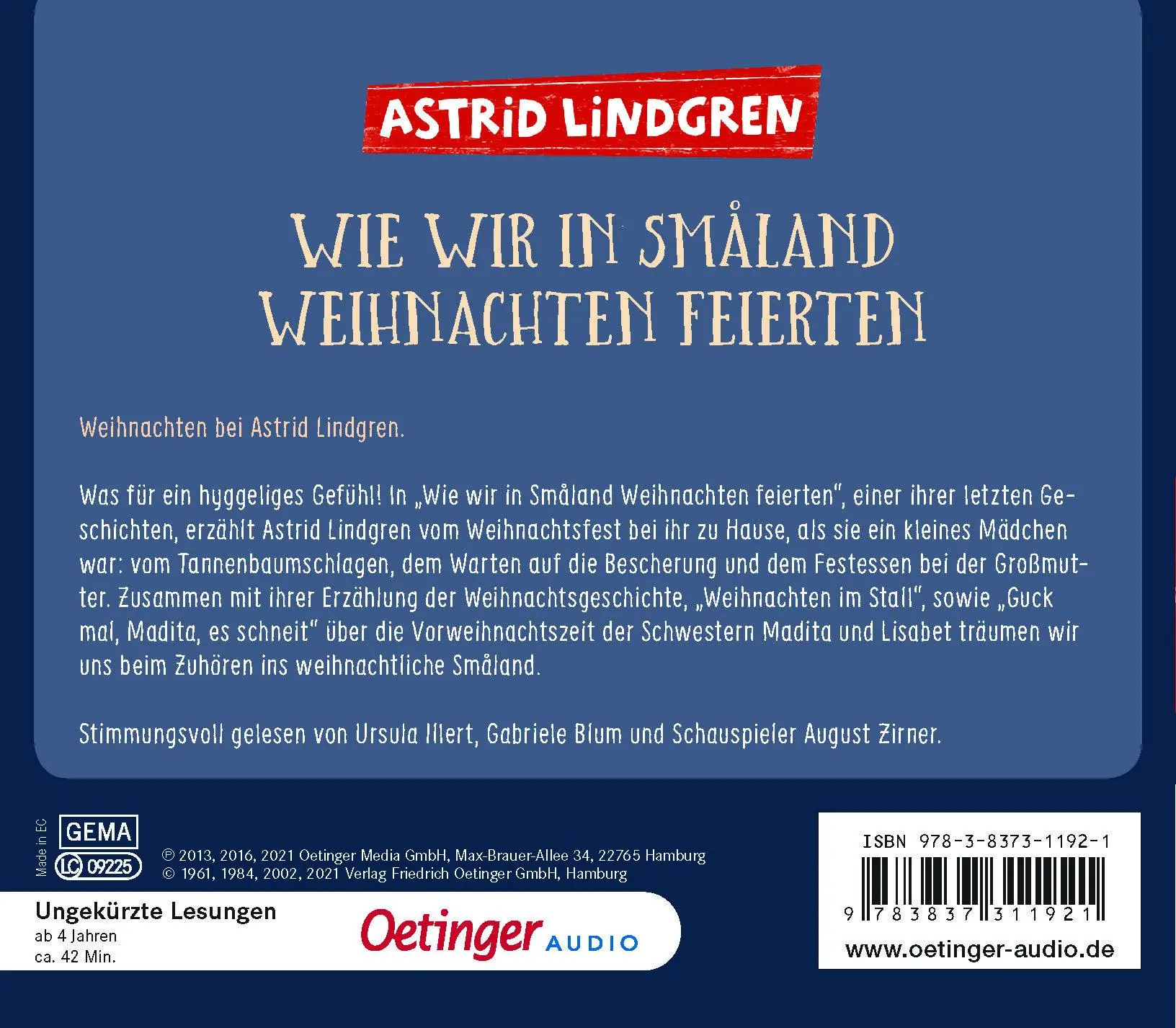 Rückseite: 9783837311921 | Wie wir in Småland Weihnachten feierten | Astrid Lindgren | Audio-CD