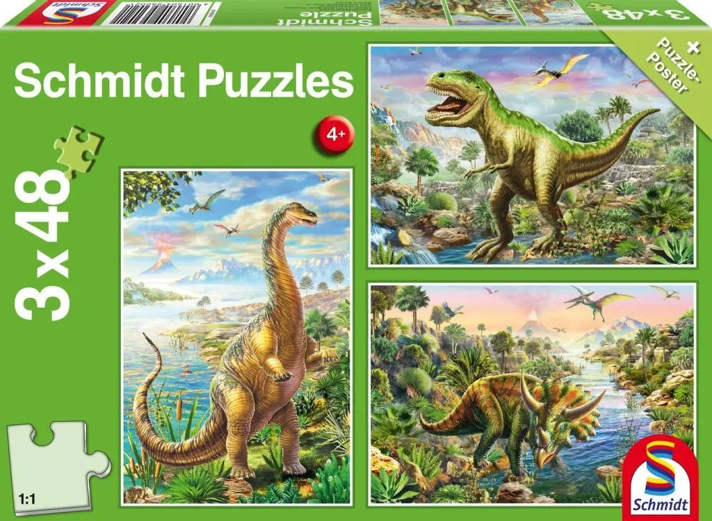 Cover: 4001504562021 | Abenteuer mit den Dinosauriern. 3 x 48 Teile Puzzle | Spiel | 56202